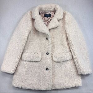 J.Crew Teddy Sherpa Jacket Womens Size L Ivory High Pile Heavy Lined Coat